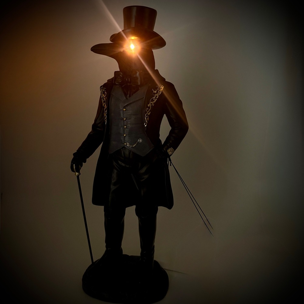 Hallows Eve Lighted Raven Gentleman Figurine Halloween Victorian Gothic Crow - Picture 7 of 8